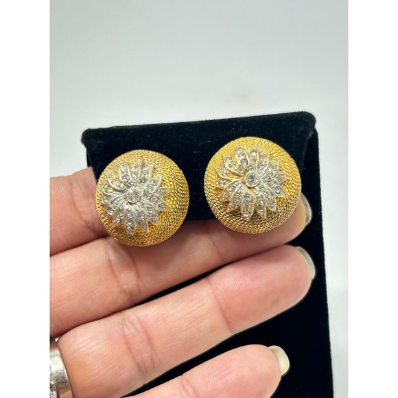 Vintage Signed CORO Clip On Earrings Textured Domed Rhinestones Classic Elegant - Picture 5 of 10